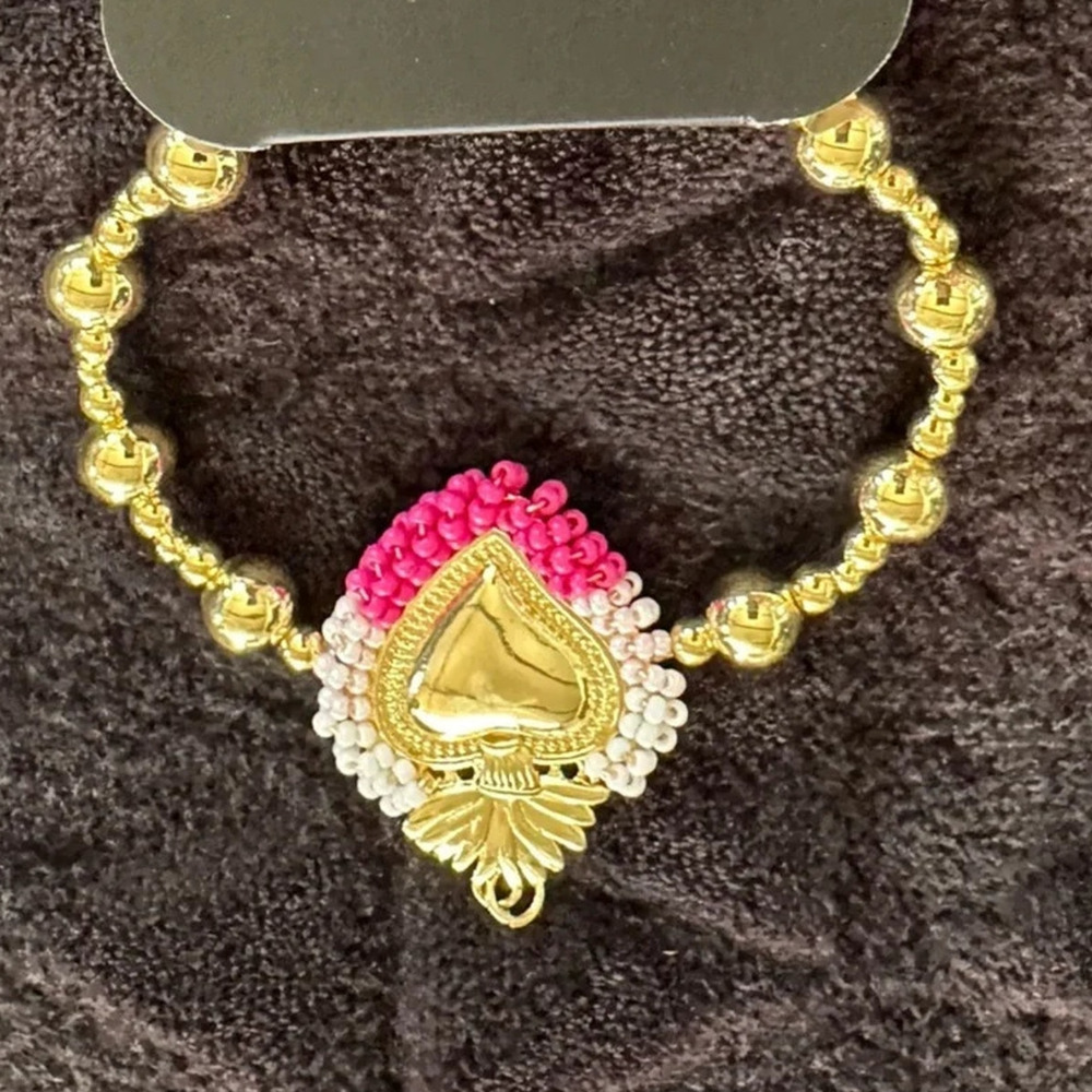 Handmade Gold Plated Sacred Heart Bracelet Beaded  Mexican Milagro Jewelry - Picture 5 of 5